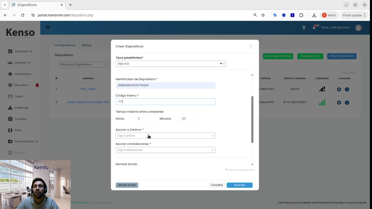 Asociación a centro e
instalación